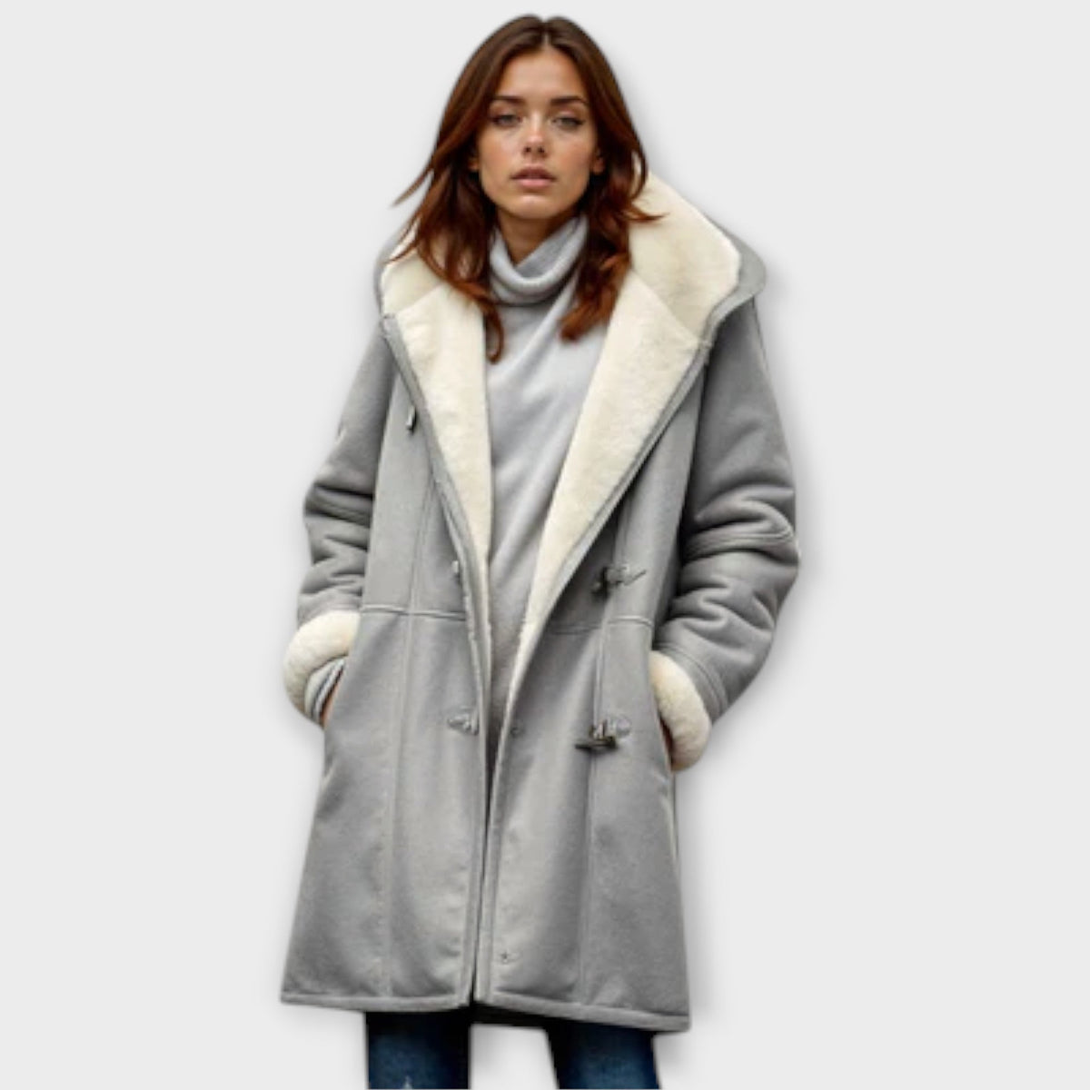 Women's Faux Fur-Lined Tailored Winter Coat - Grey