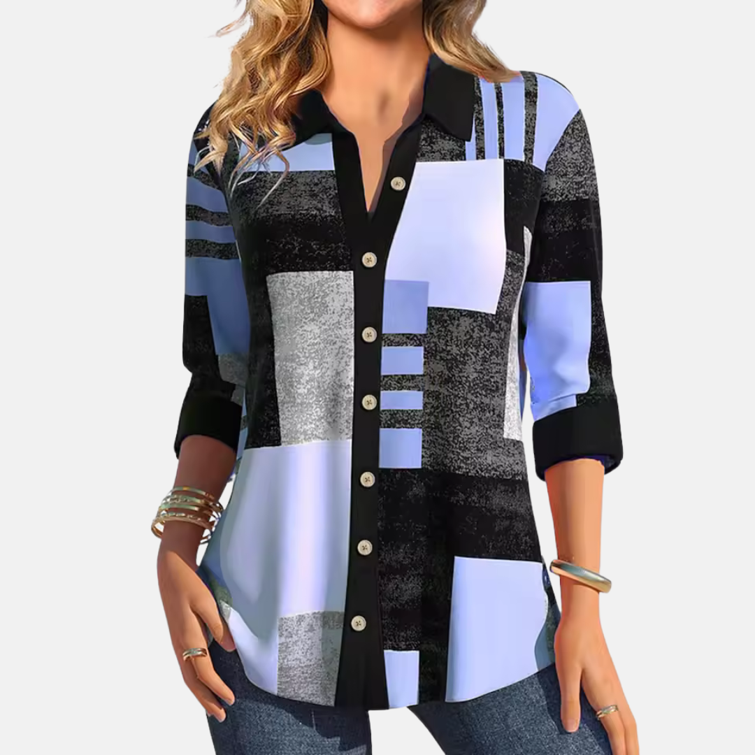 Freya Lockhart | Colour Block Print Blouse With Collar