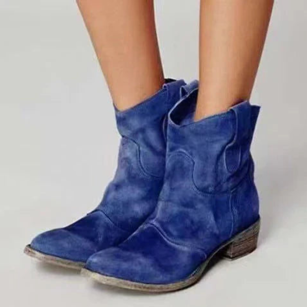 Women's Suede Ankle Boots with Low Block Heel and Side Zip