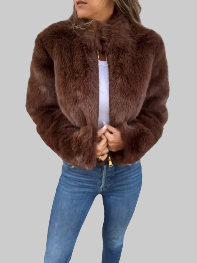 Cropped Plush Zip-Up Jacket