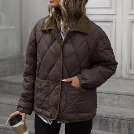Cecily Evans | Quilted Diamond Puffer Coat with Lapel Collar