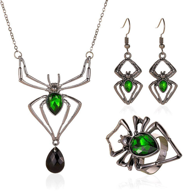 Freya Whitlock | Gothic Spider Necklace With Emerald Stone Detail
