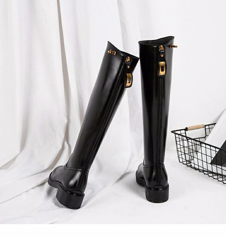 Genevieve Pemberton | Leather Knee-High Boots With Block Heel
