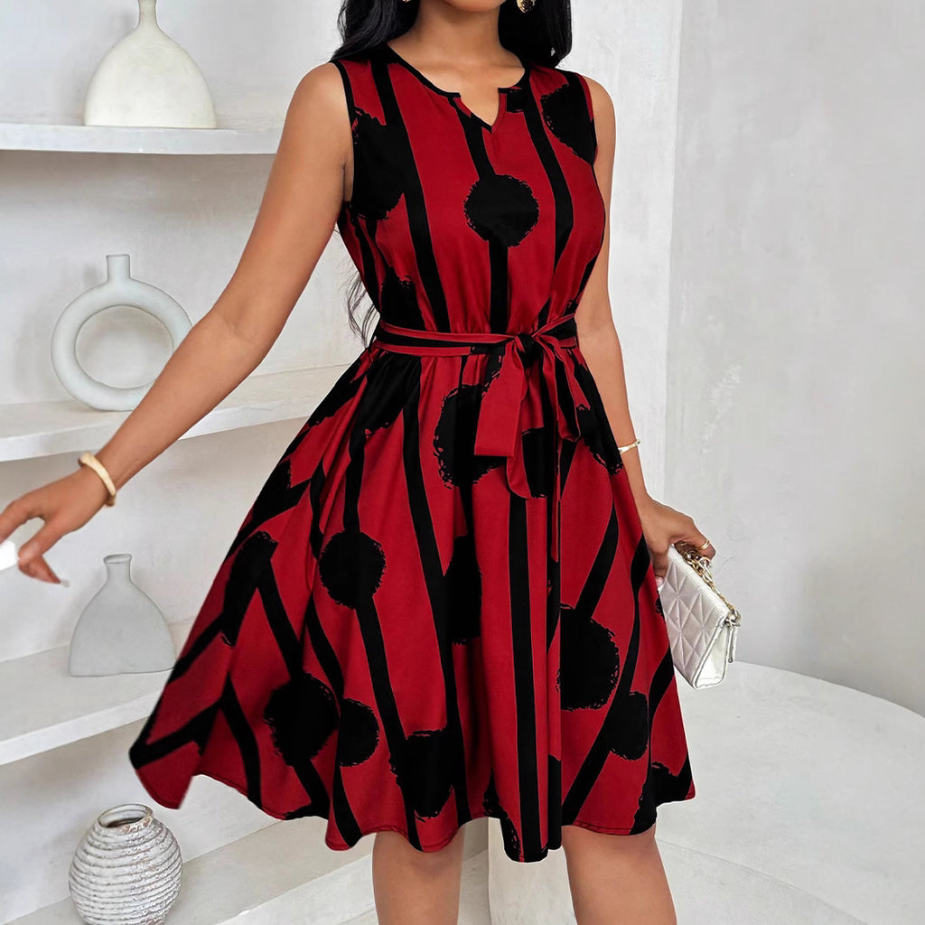 Penelope Rothwell | Printed A-Line Midi Dress With Tie Belt