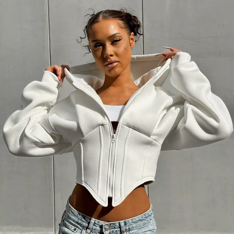 Poppy Fenchurch | White Cropped Corset Hoodie