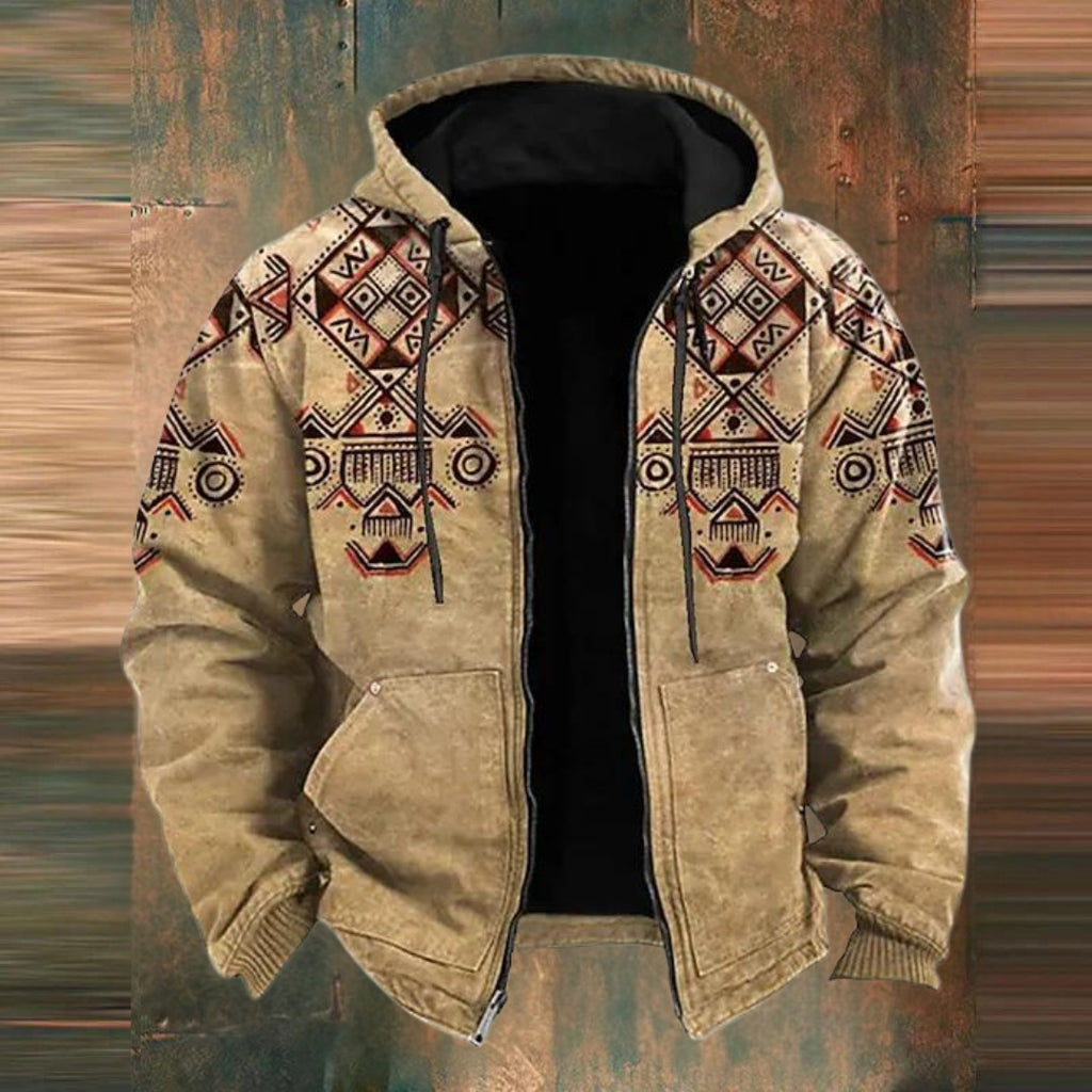 Arthur Turner | Aztec Print Hooded Mens Jacket with Zip Closure