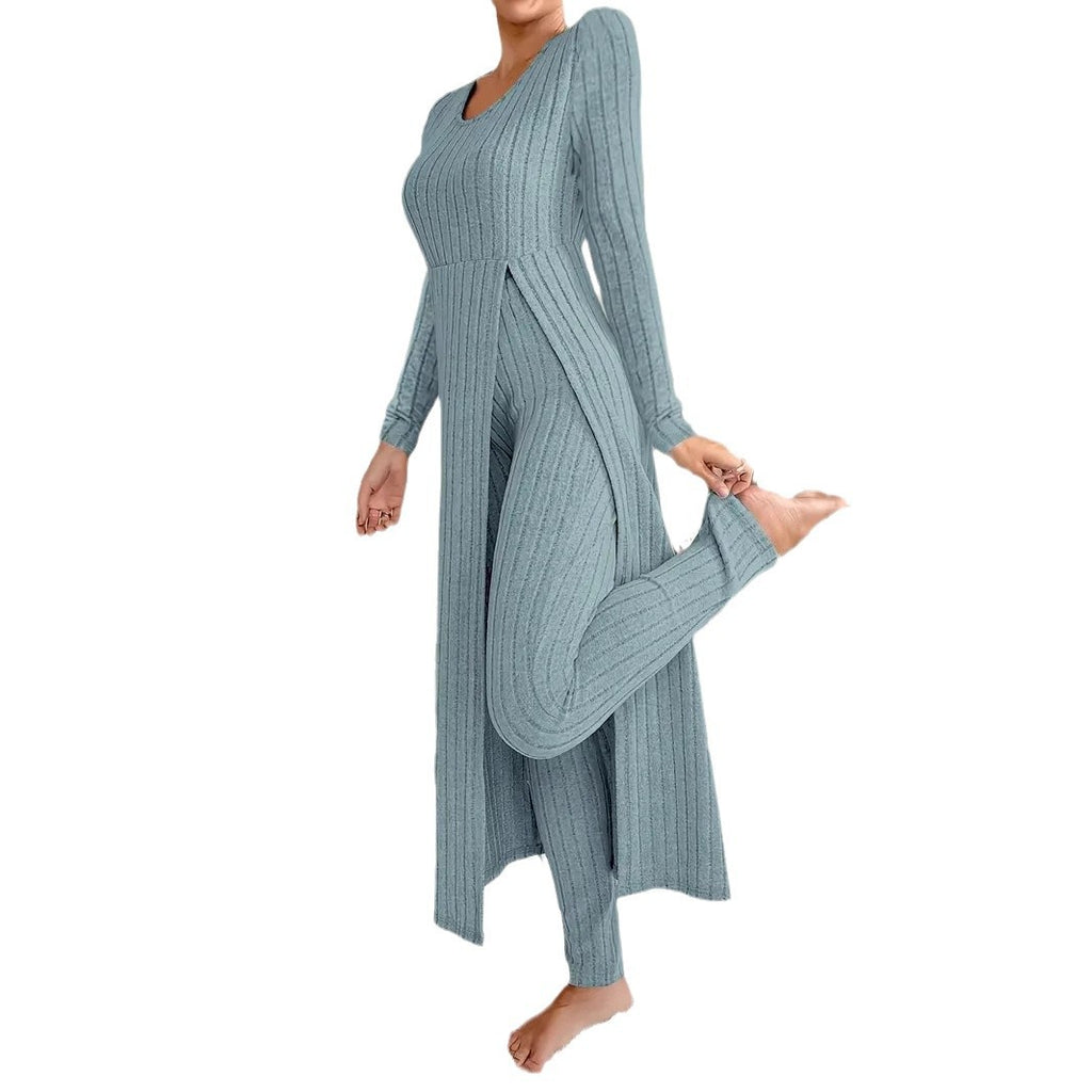 Lavinia Hartwell | Ribbed Knit Split Long Sleeve Two-Piece Set
