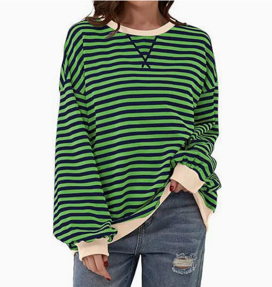 Eleanor Prescott | Striped Oversized Crew Neck Sweatshirt