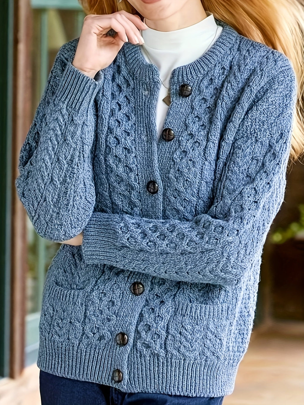 Annabel Winterbourne | Textured Button-Front Cardigan