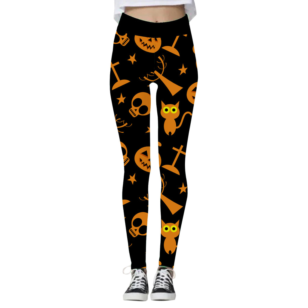Clara Whitlock | Skull & Pumpkin Print Halloween Leggings
