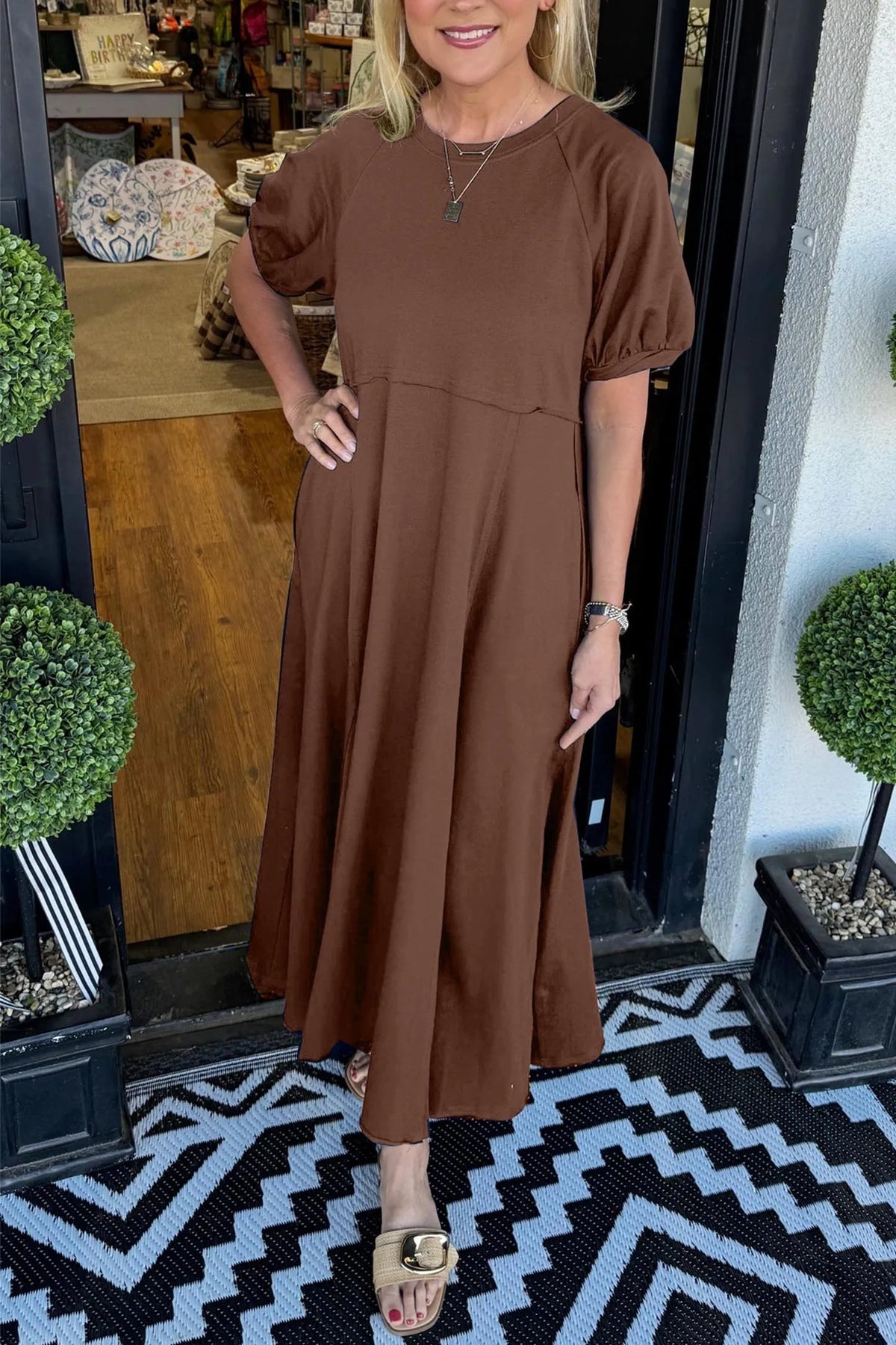 Nina Hargreaves | Puff Sleeve Maxi Dress in Navy