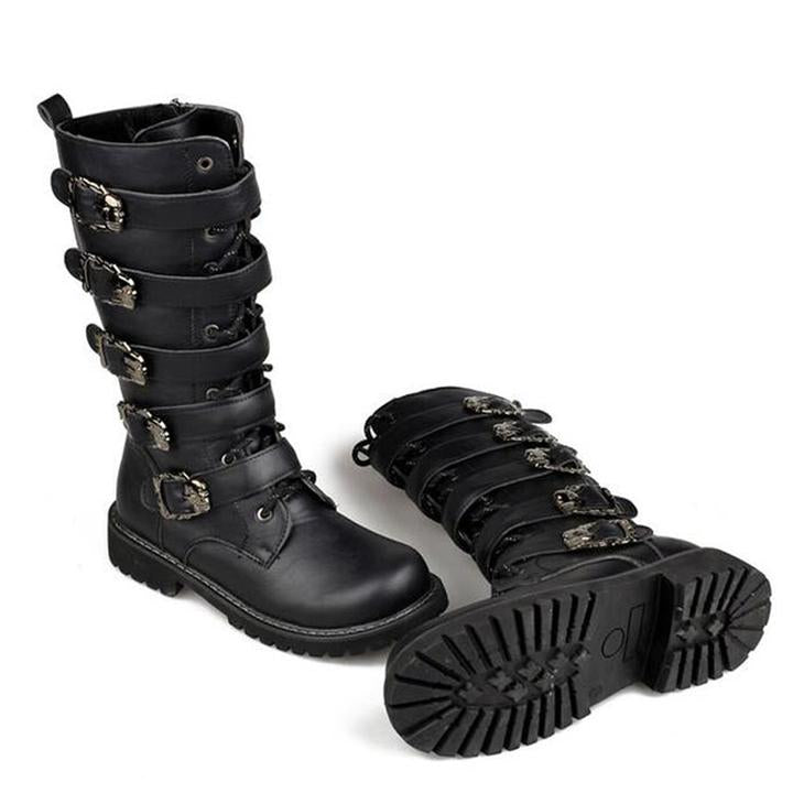 Callum Ridley | Buckle-Strap Leather Knee-High Boots for Men