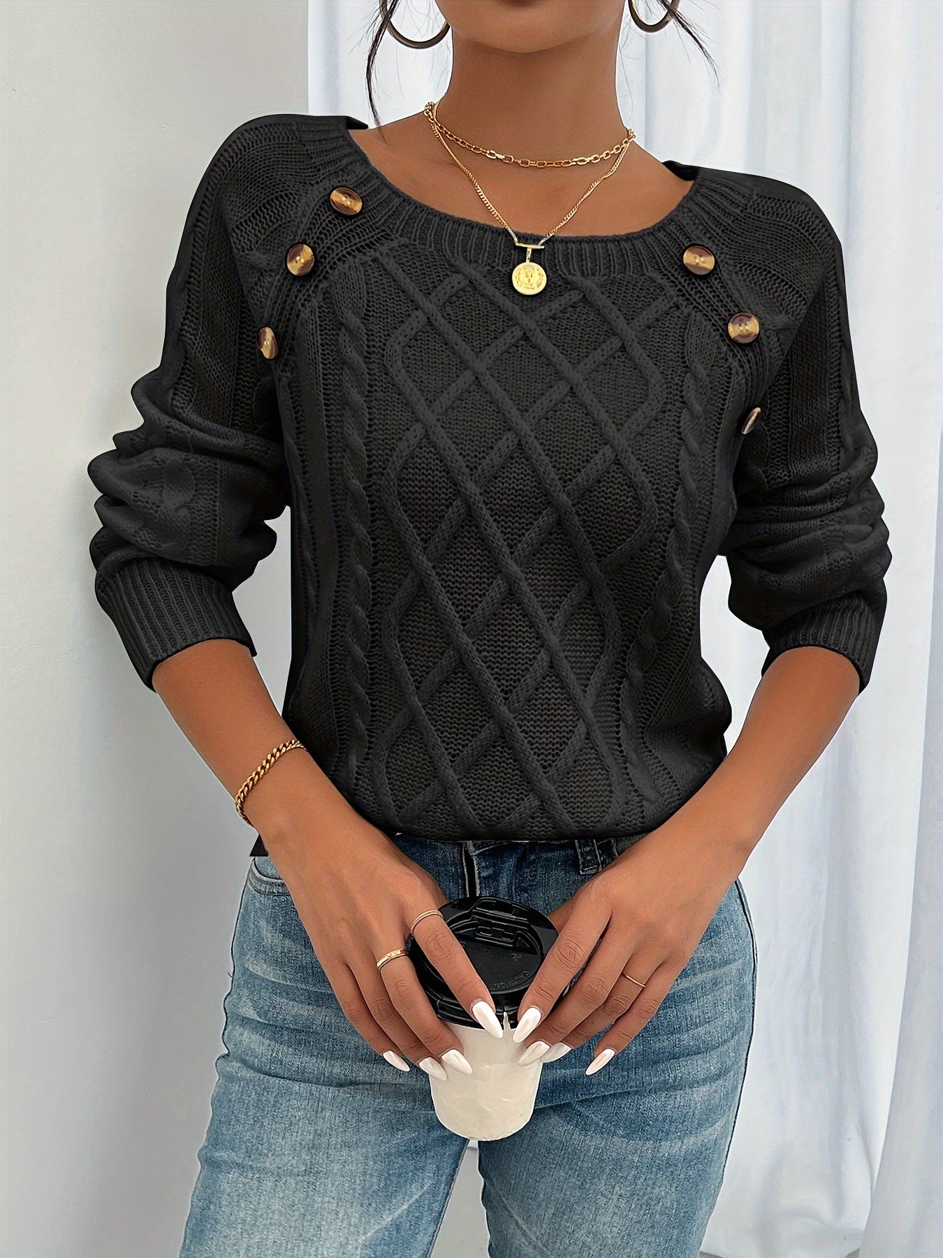 Felicity Hargreave | Textured Cable Knit Button Sweater