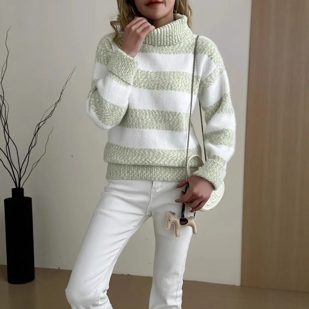 Grace Turner | Turtleneck Striped Chenille Knit Sweater