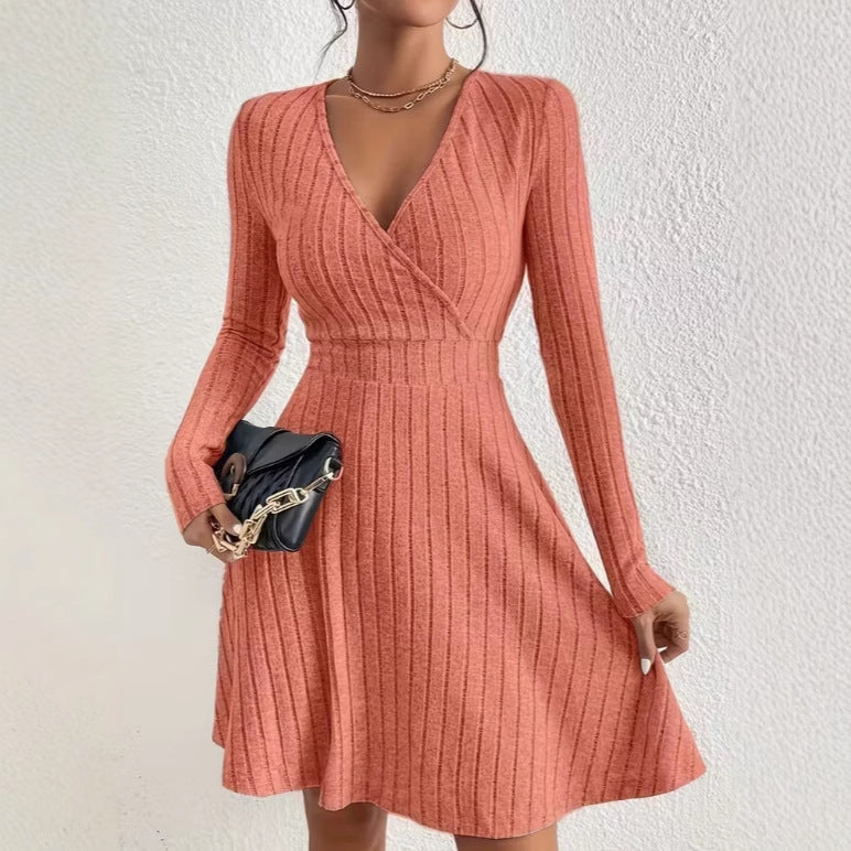 Diana Roberts | Ribbed Knit Wrap V-Neck Mini Dress