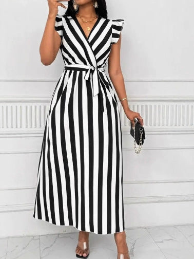 Rosamund Blackwood | Striped Wrap Maxi Dress With Belt