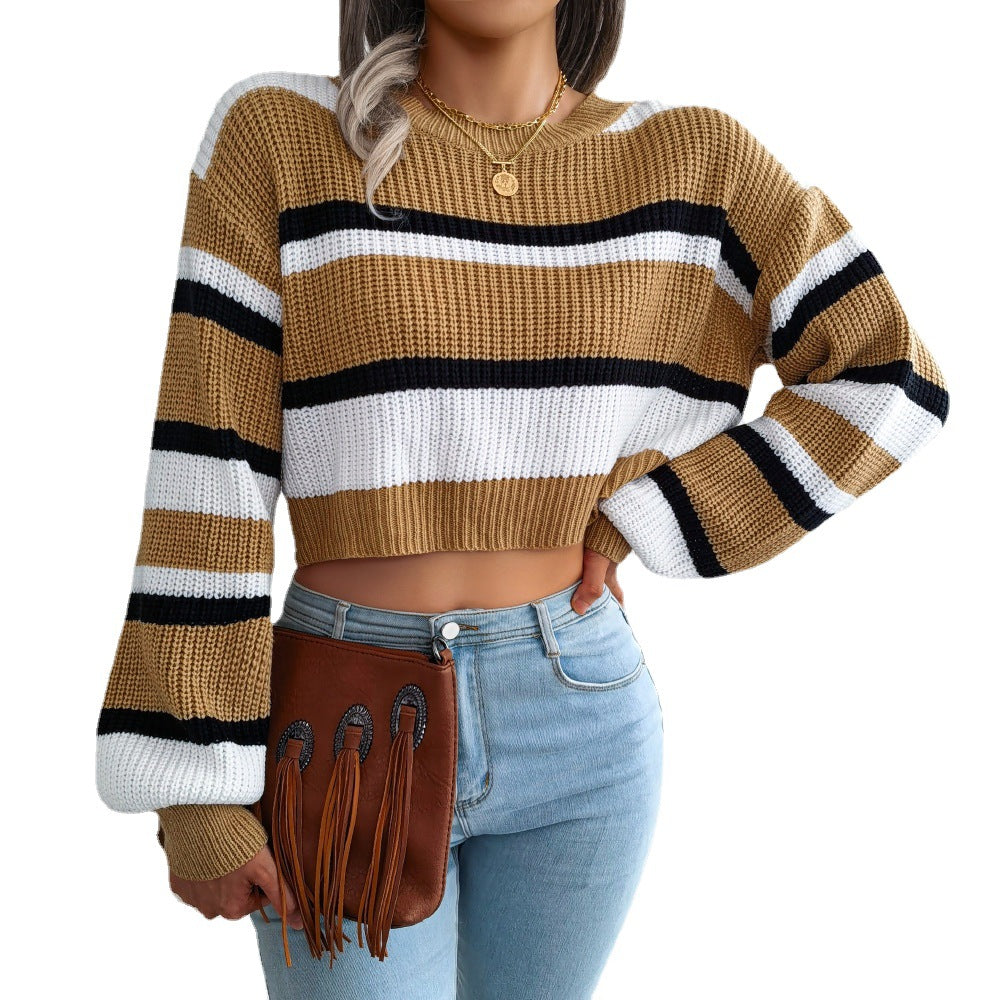 Victoria White | Striped Colourblock Cropped Knit Sweater