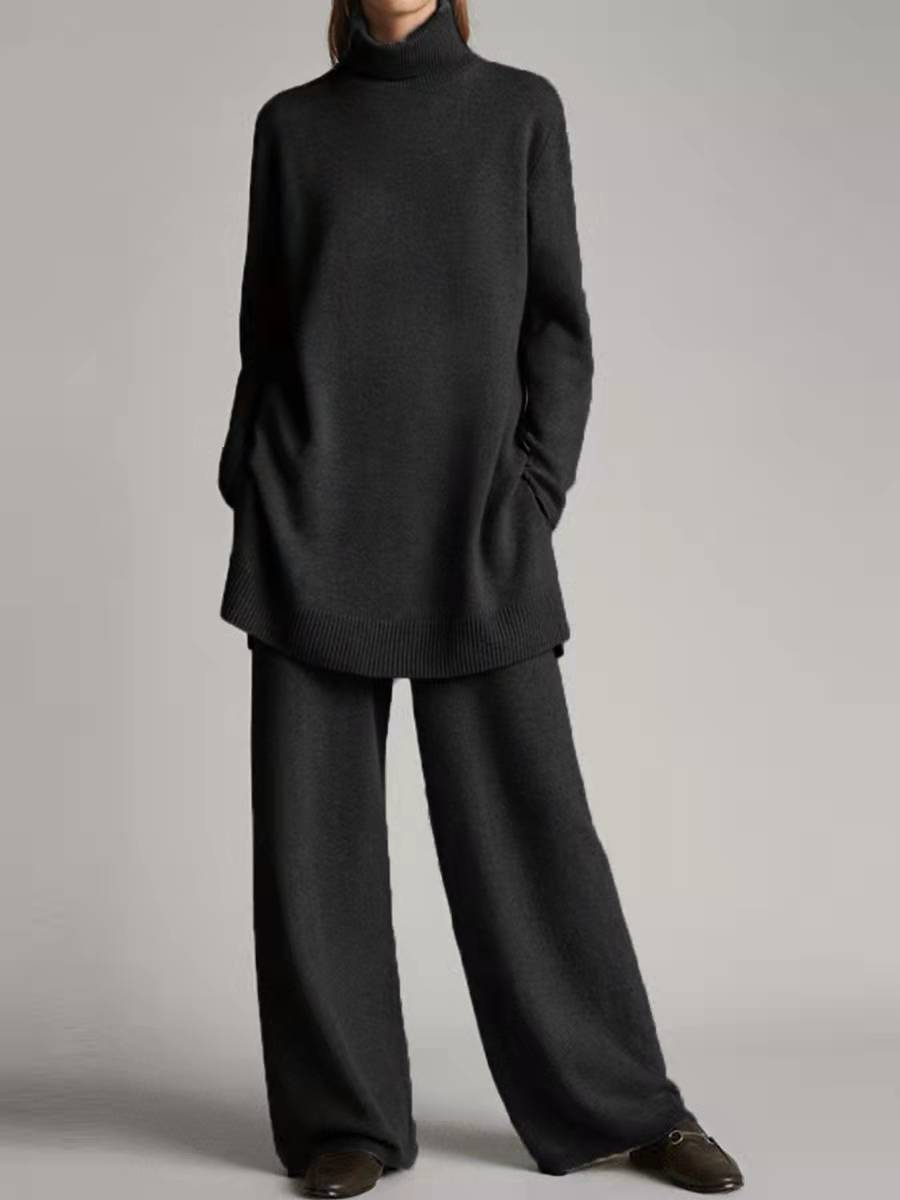 Matilda Lewis | Turtleneck Knit Sweater & Wide-Leg Trousers Set