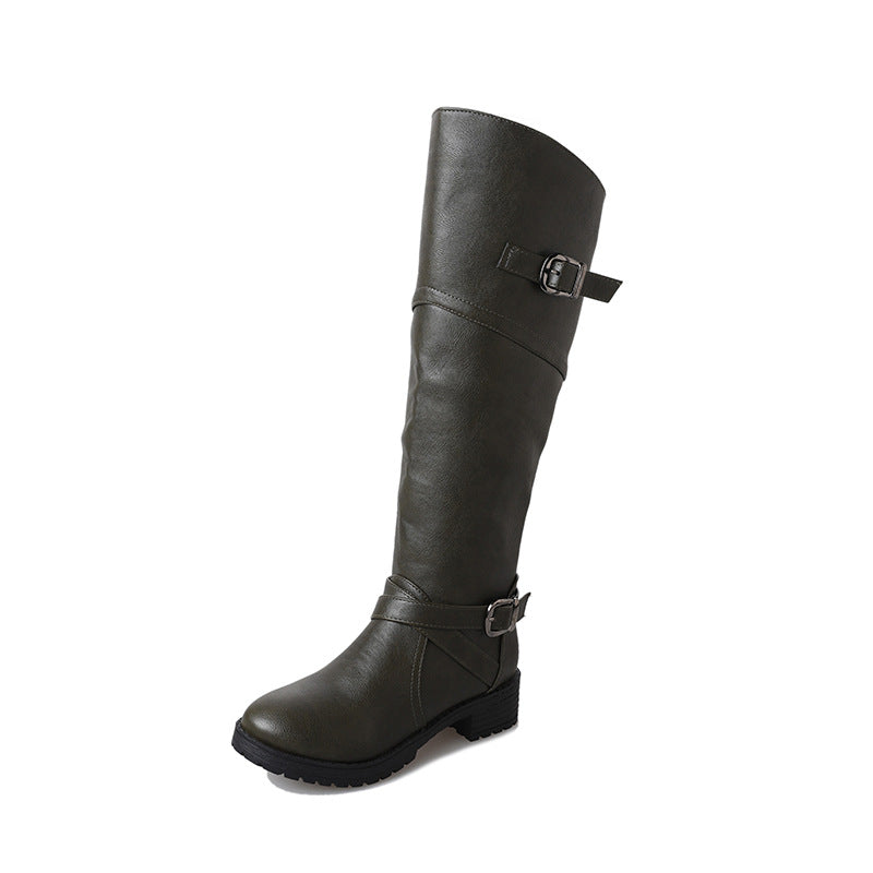 Harriet Kingsley | Brown Leather Buckle Knee-High Boots