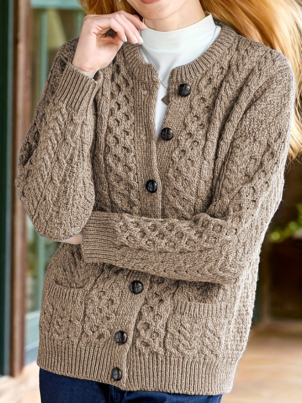 Annabel Winterbourne | Textured Button-Front Cardigan