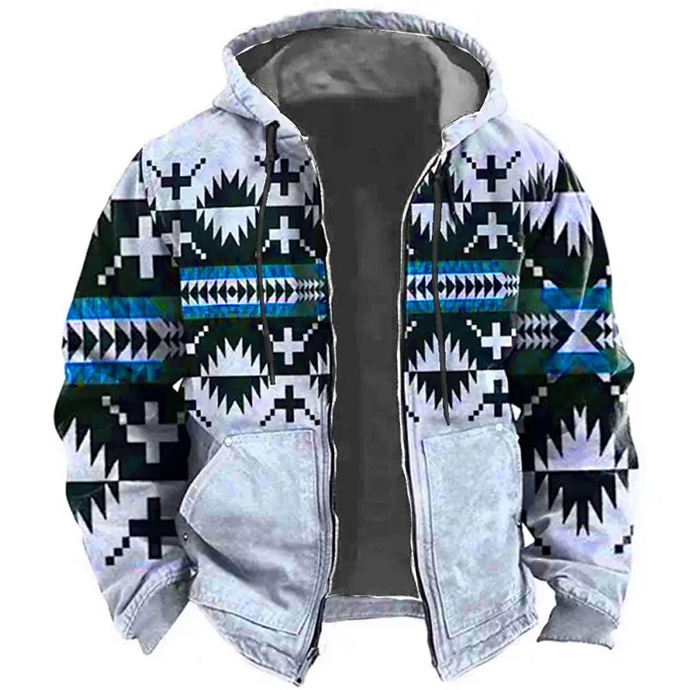 Arthur Turner | Aztec Print Hooded Mens Jacket with Zip Closure