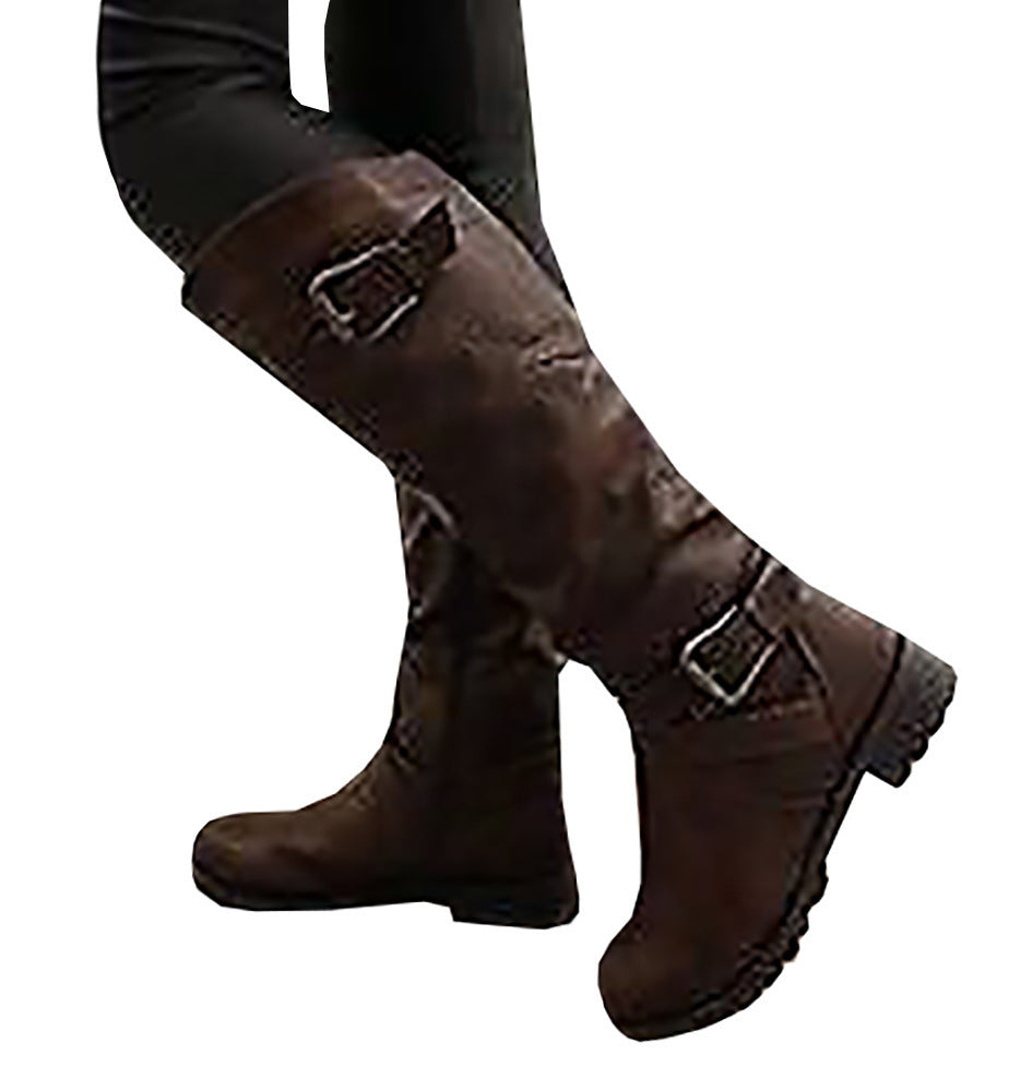 Harriet Kingsley | Brown Leather Buckle Knee-High Boots
