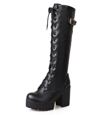 Georgia Fenn | Chunky Heel Knee-High Boots With Lace-Up Detail
