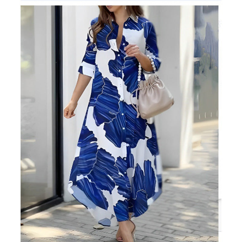 Beatrice Sutcliffe | Maxi Dress With Blue Printed Button-Front Detail