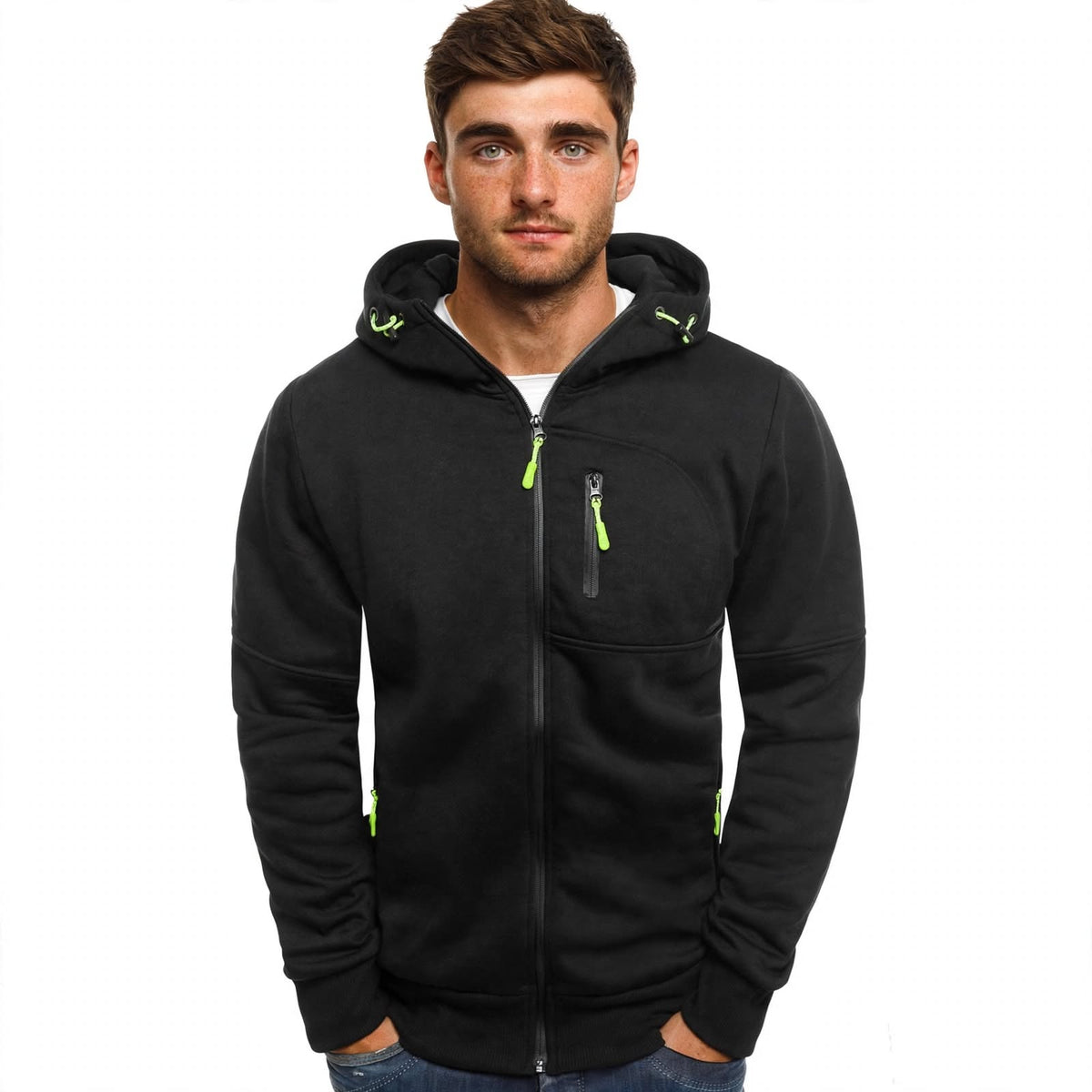 Ellis Marchmont | Black Zip-Up Hoodie with Neon Zip Details