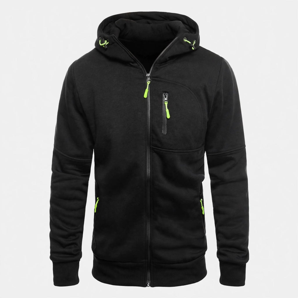 Ellis Marchmont | Black Zip-Up Hoodie with Neon Zip Details