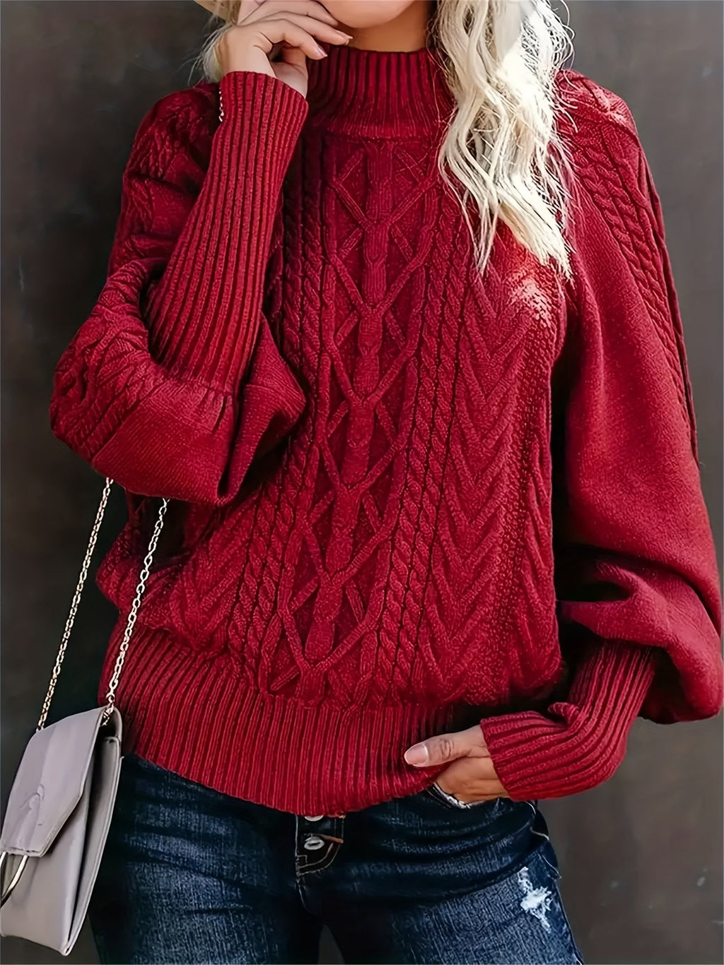 Clara Sutcliffe | Cosy Cable-Knit Mock Neck Sweater