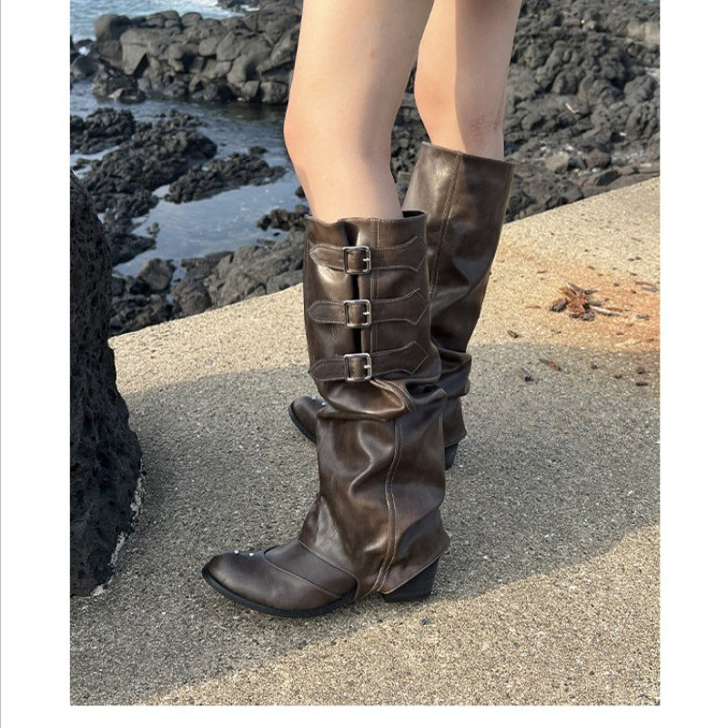 Iris Hartley | Slouch Knee-High Boots With Buckle Straps