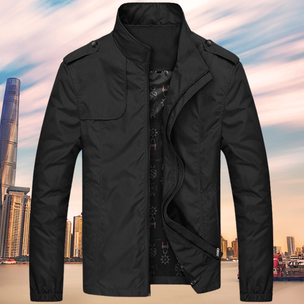 Cedric Ashbourne | Khaki Mens Jacket with Stand Collar