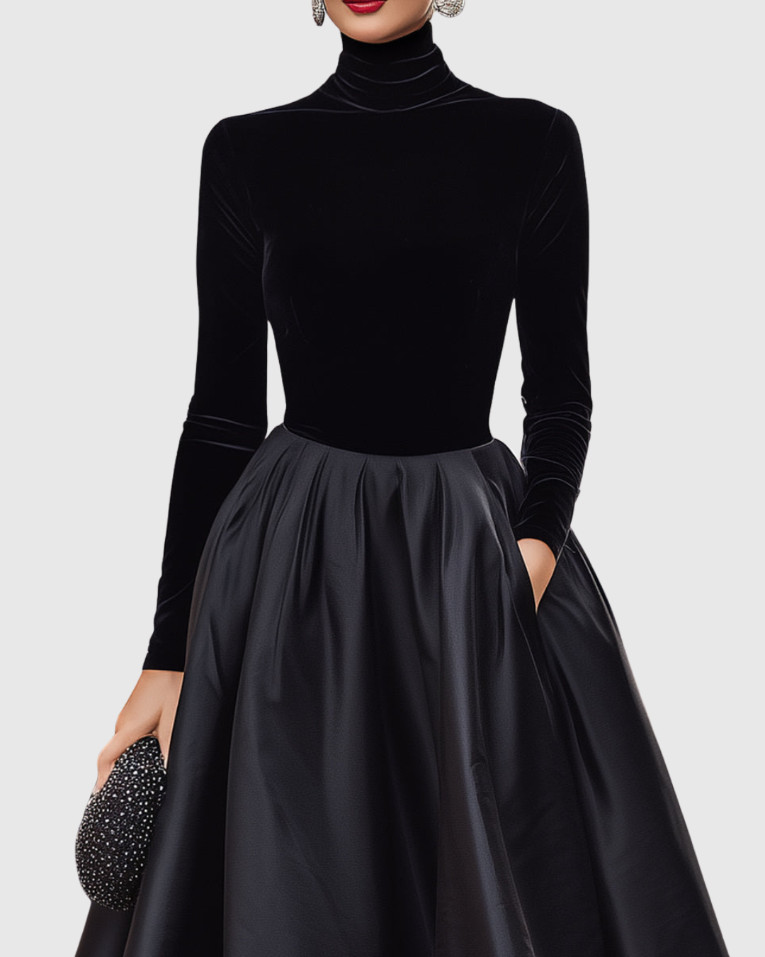 Felicity Hawthorne | Black Velvet Formal Dress With Satin Skirt
