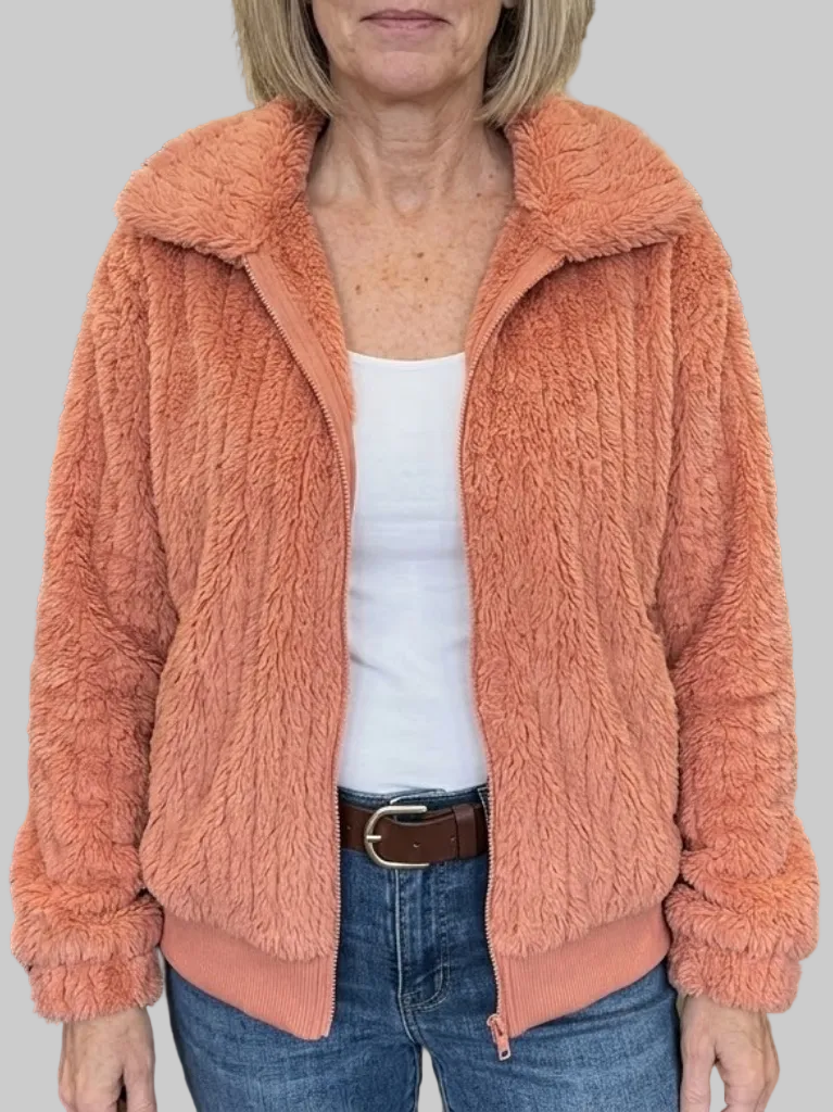 Women's Textured Fleece Zip-Up Jacket with High Collar