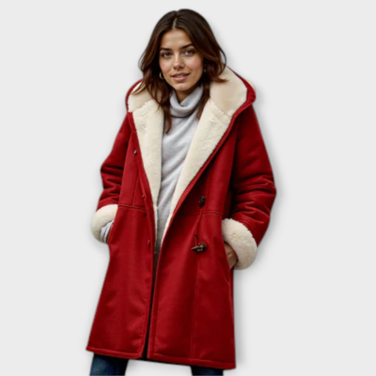 Women's Faux Fur-Lined Tailored Winter Coat - Wine Red