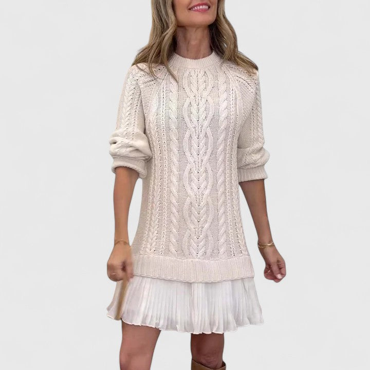 Marnie Ashford | Cable Knit Sweater Dress With Pleated Hem