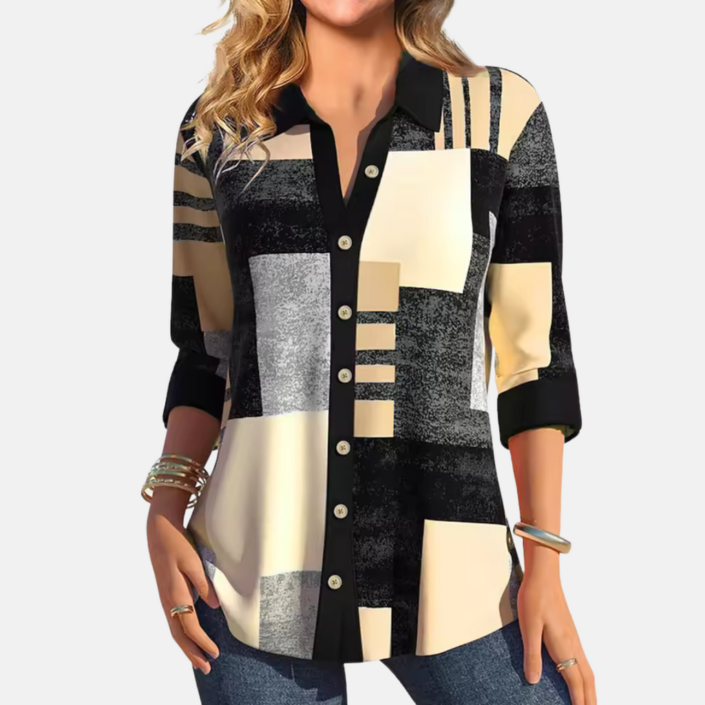 Freya Lockhart | Colour Block Print Blouse With Collar