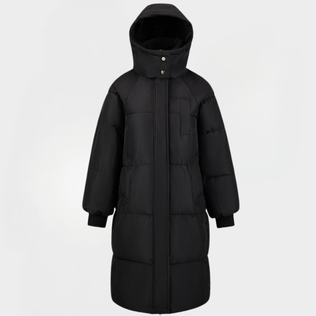 Women's Long Hooded Puffer Winter Coat - Premium-BLACK