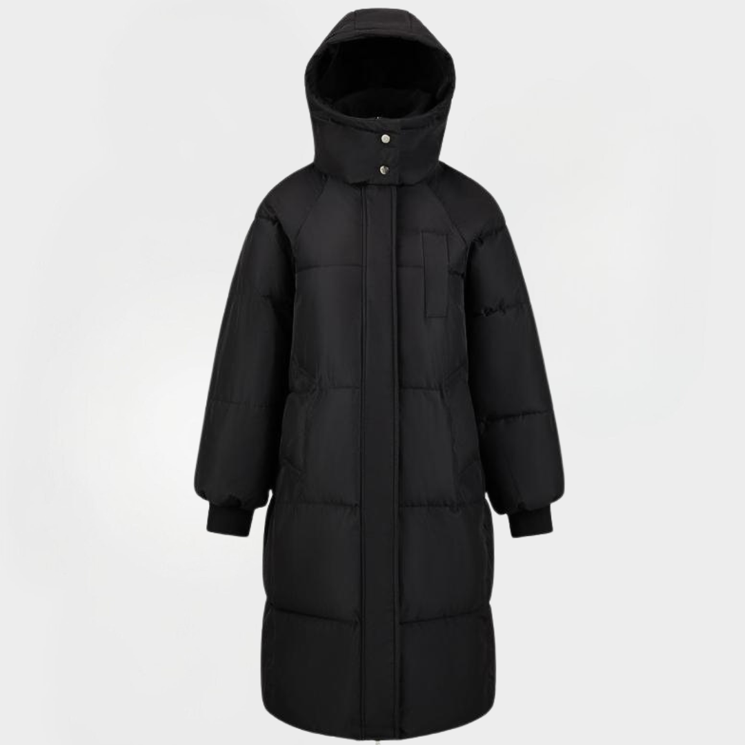 Women's Long Hooded Puffer Winter Coat - Premium-BLACK