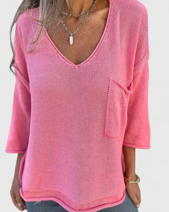 Bridget Fairfax | Green Knit V-Neck Sweater With Pocket