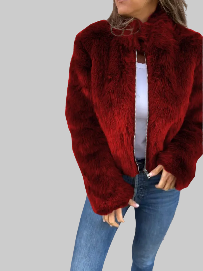 Cropped Plush Zip-Up Jacket