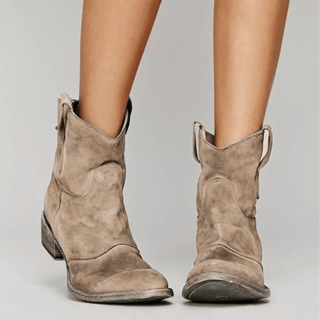 Women's Suede Ankle Boots with Low Block Heel and Side Zip