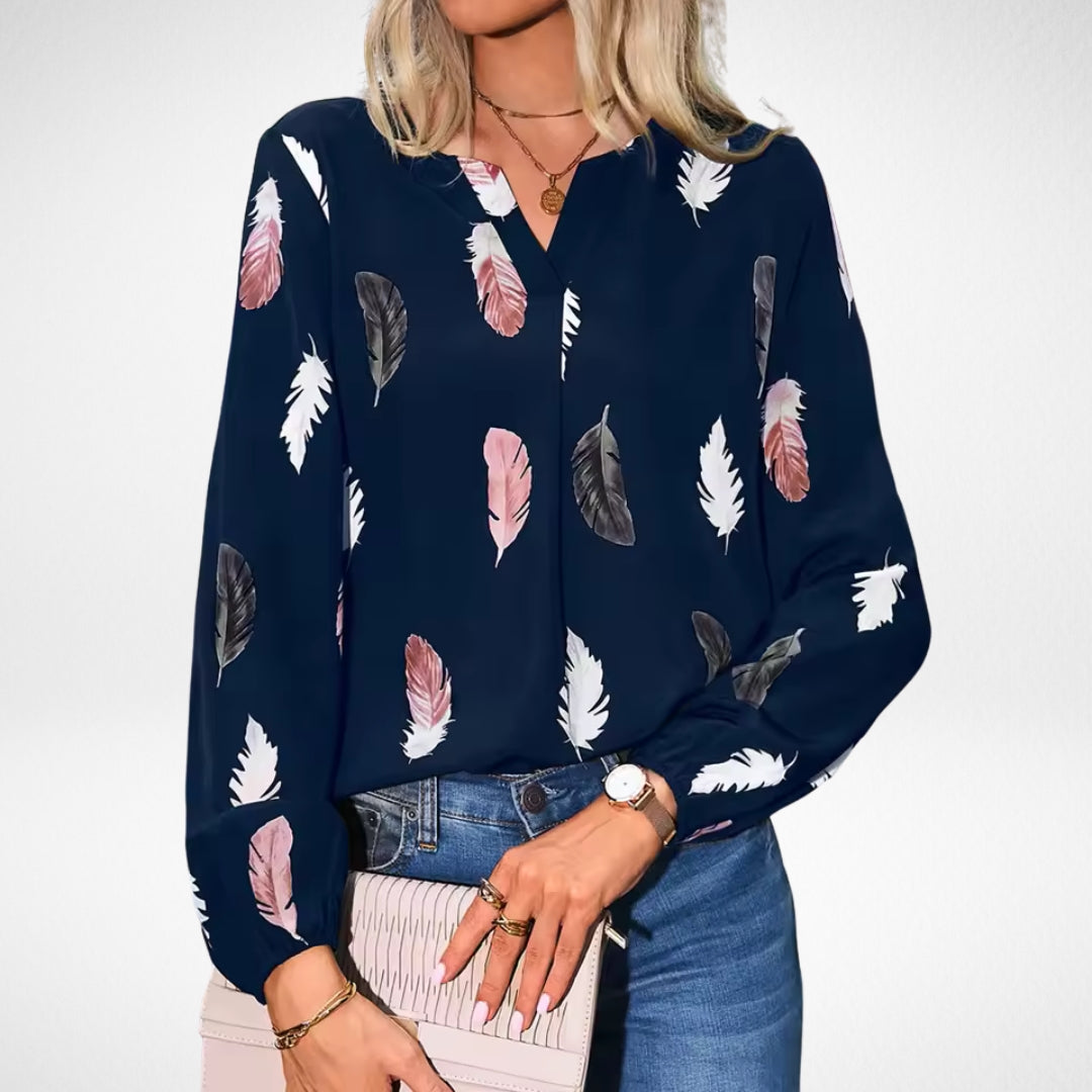 Daisy Fairweather | Feather Print Blouse With Billowed Sleeves