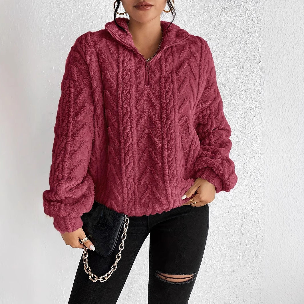 Cordelia Blackwood | Cable-Knit Fleece Half-Zip Pullover