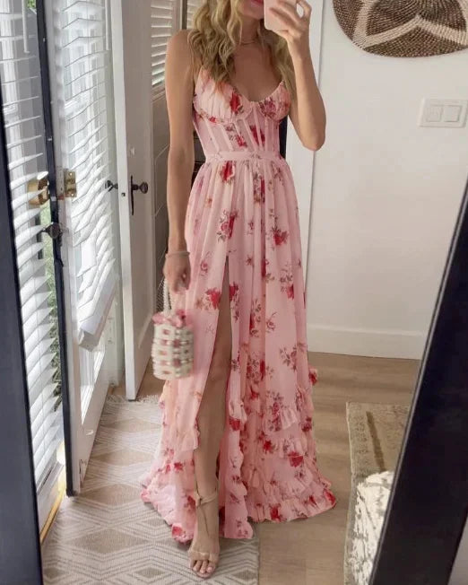 Orla Bancroft | Corset Floral Maxi Dress with Thigh-High Split