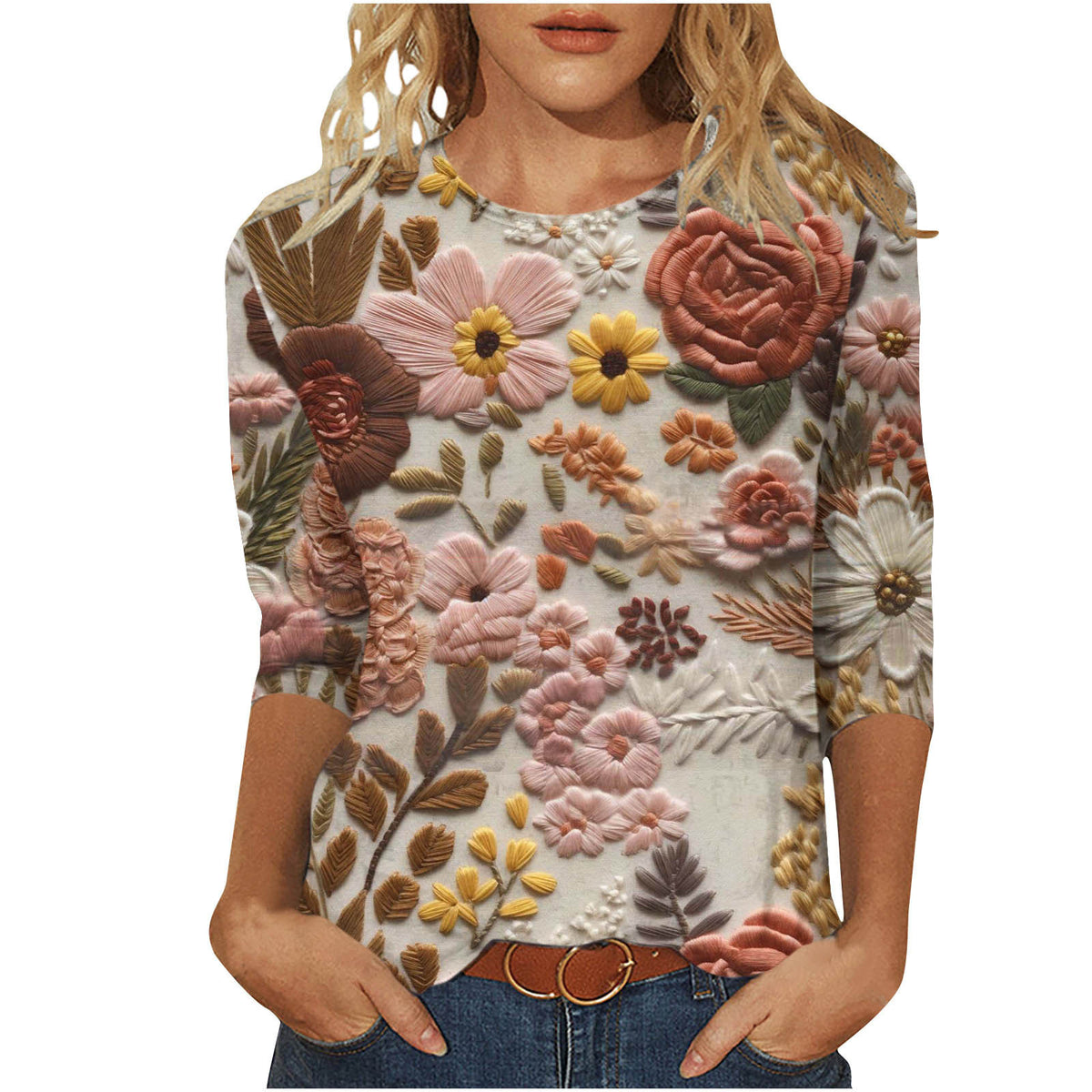 Marigold Sedgwick | Floral 3D Print Round Neck Top