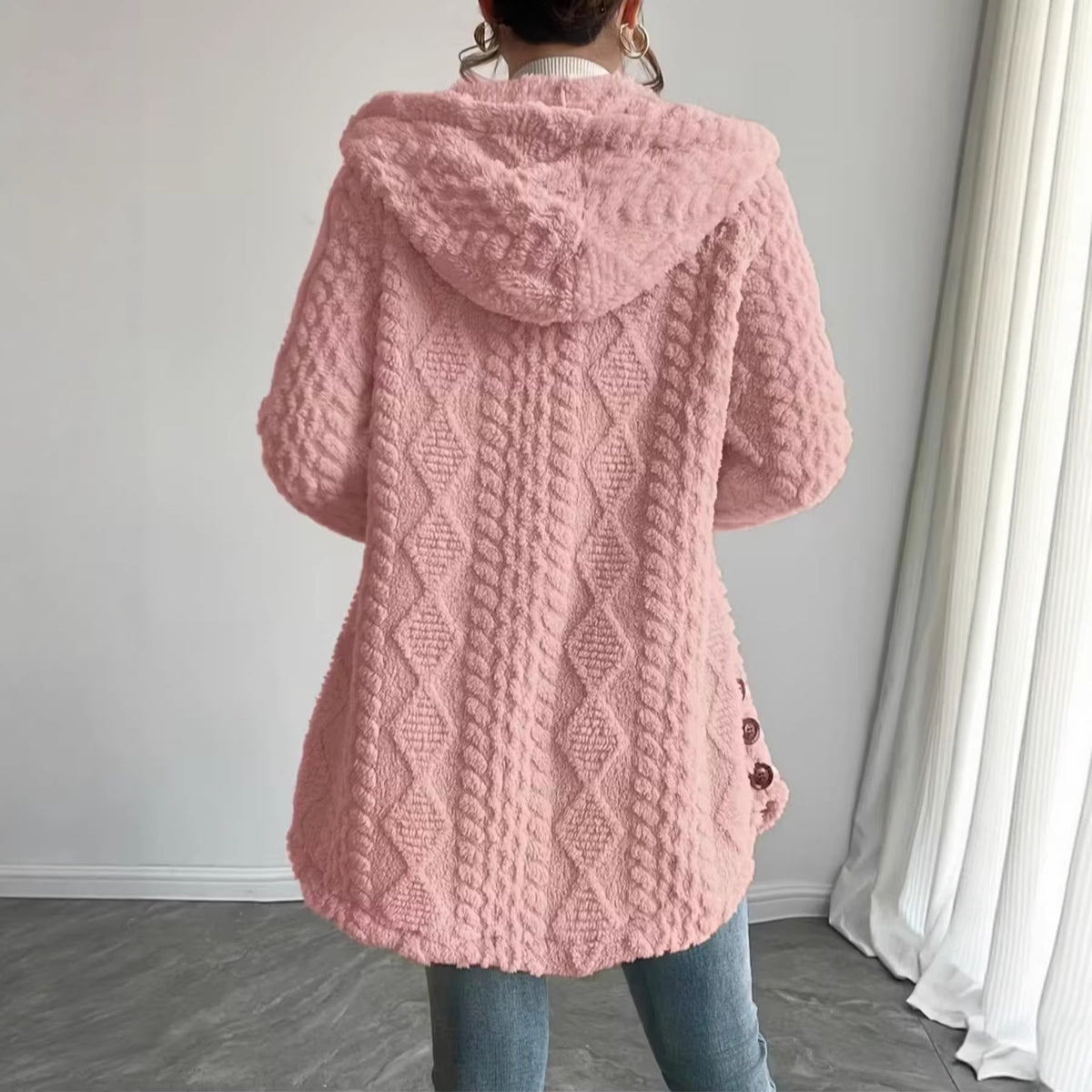 Tabitha Wilson | Hooded Textured Faux Fur Longline Cardigan