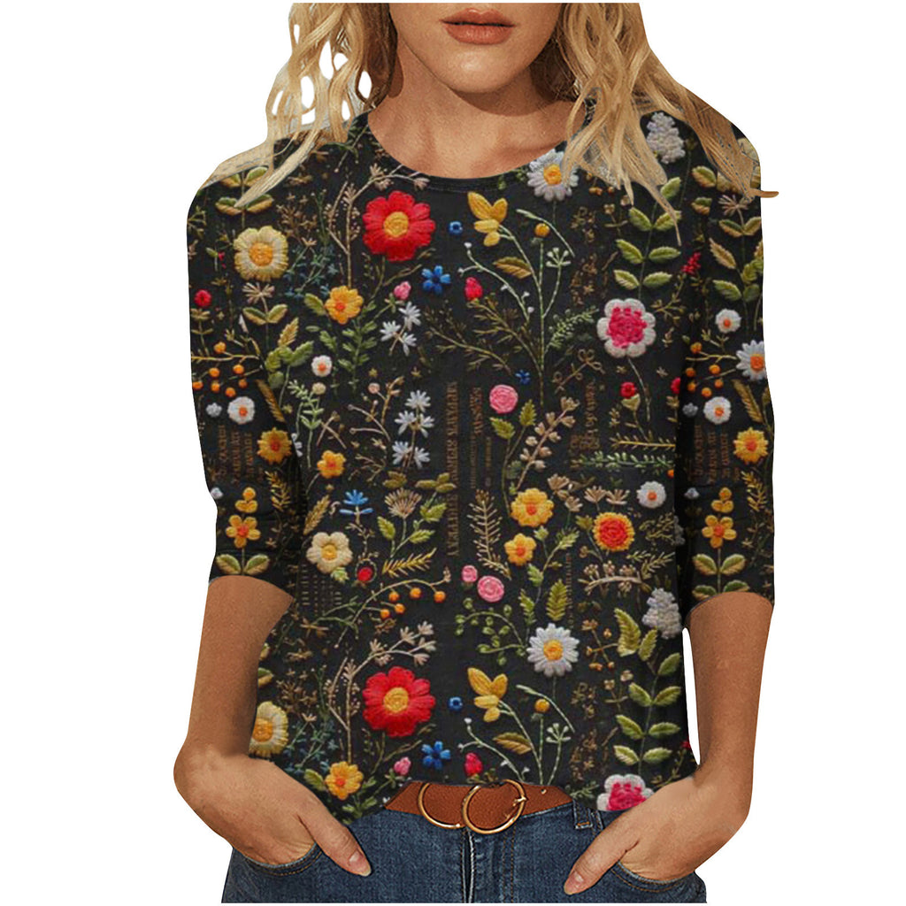 Marigold Sedgwick | Floral 3D Print Round Neck Top