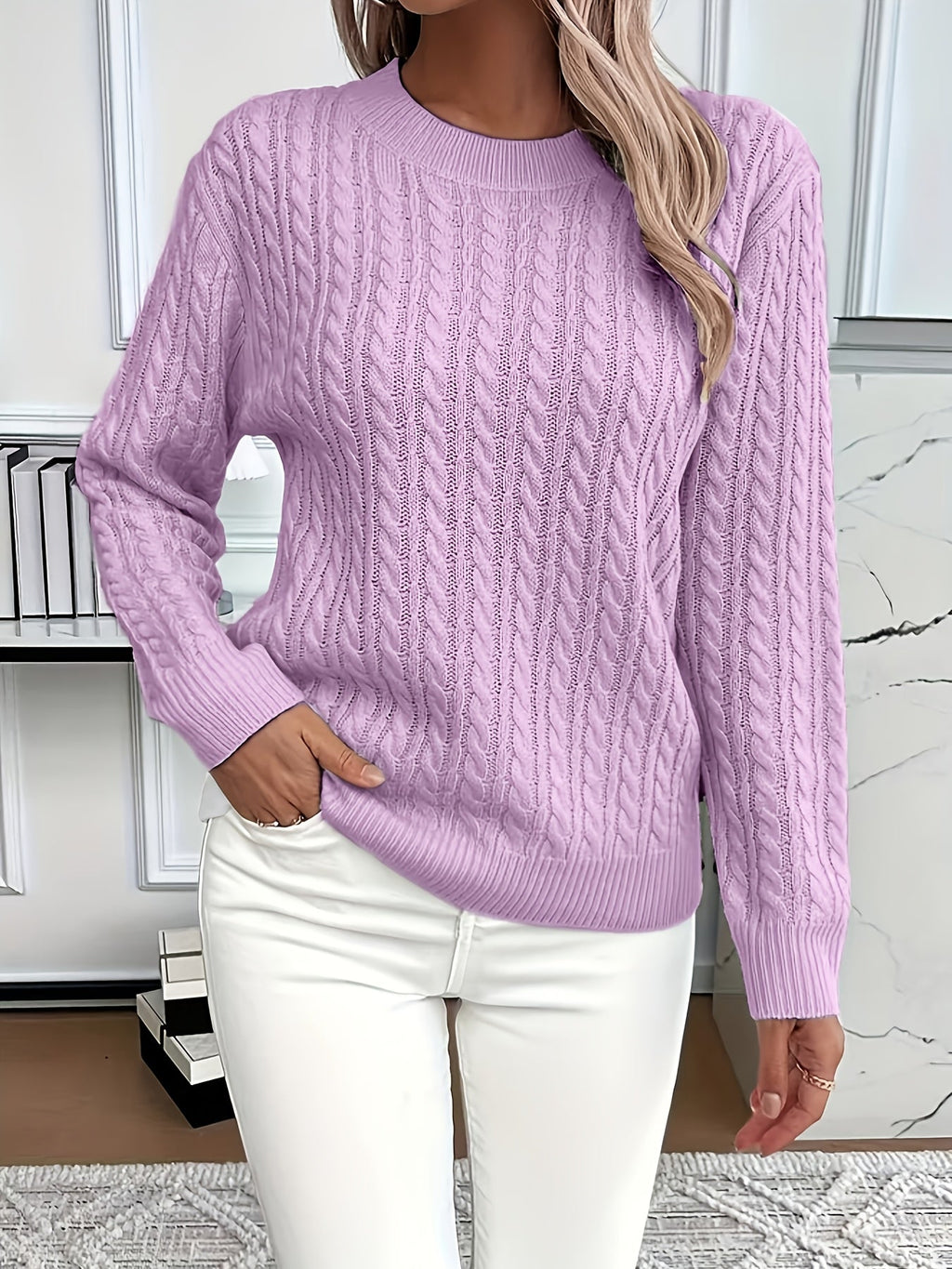 Millicent Hall | Cable-Knit Round Neck Sweater